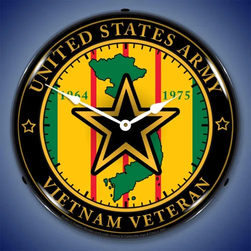 Vista 2 de Army Vietnam Veteran - Reloj de pared LED, diseño de parche militar, iluminado de 14.0 in