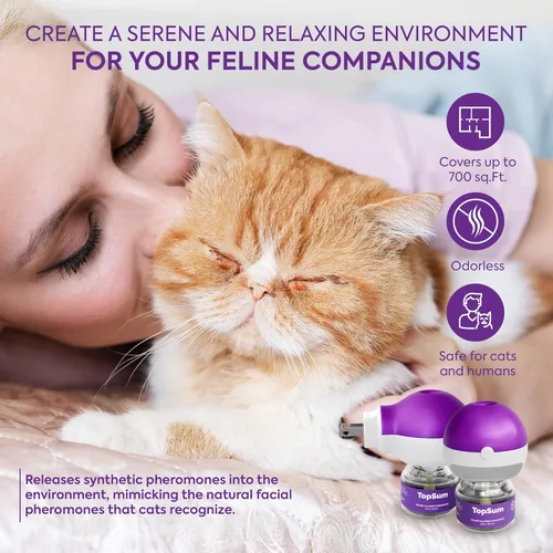 Vista 4 de TopSum Cat Calming Pheromone Diffuser: Feline Pheromones Plug in for Stress, Along At Home, Spraying, Fighting, Scratching, Aggression & Excessive