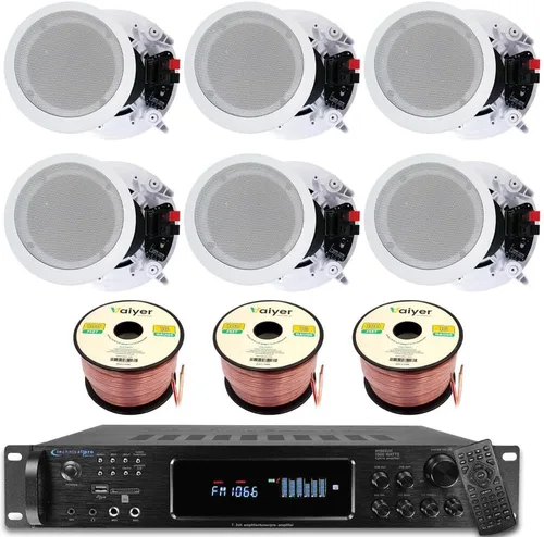 Kit de sistema de sonido de cine en casa, amplificador Bluetooth de 7.2 canales de 1500 vatios con 6 unidades de altavoces de techo enmarcados de 8