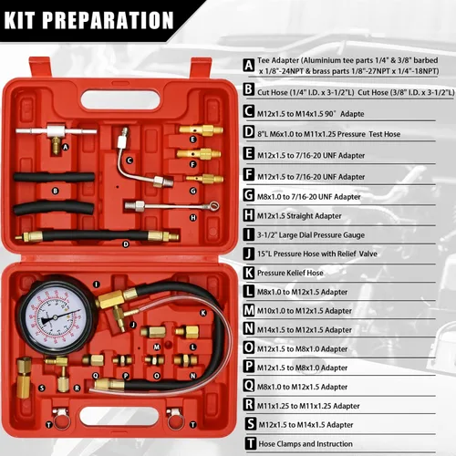 Vista 2 de Probador de presión de bomba de inyección de combustible de 0-140PSI, kit de probador de presión de combustible, probador de presión de bomba
