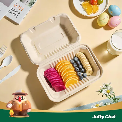 Vista 4 de JOLLY CHEF Contenedores de alimentos para llevar con diseño de concha, [paquete de 75 unidades de 9 * 6 pulgadas], contenedores desechables