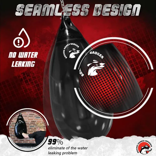 Vista 3 de Bolsa pesada de perforación de agua de 2ª generación sin costuras, antifugas, 110 libras, para adultos, bolsa de agua de boxeo resistente