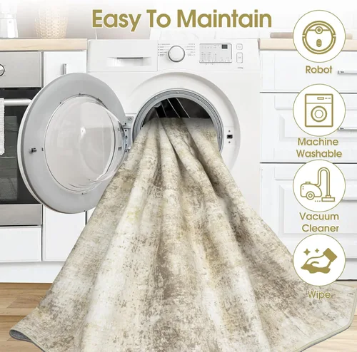 Vista 6 de Alfombra de área para sala de estar: alfombra lavable de 5 x 7 pies con respaldo antideslizante, sin desprendimiento, resistente a manchas