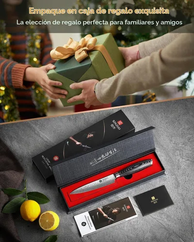 Vista 9 de XINZUO Cuchillo de cocina para pelar, cuchillo de acero de Damasco súper afilado de 5 pulgadas, cuchillo de frutas, mango de madera de Pakkawood