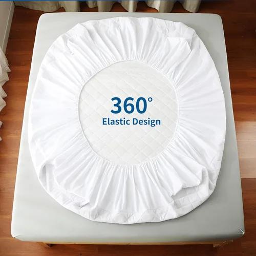 Vista 6 de Protector de colchón 100% impermeable de viscosa de bambú, sábana bajera acolchada con bolsillo profundo de 8 a 16 pulgadas, fibra de enfriamiento