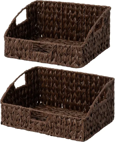 Vista 11 de GRANNY SAYS Cestas de almacenamiento de mimbre, cesta de mimbre impermeable con asas, contenedores de almacenamiento tejidos trapezoidales