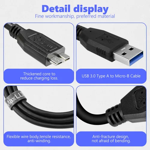 Vista 6 de MaxLLTo Cable de datos USB 3.0 de 6 pies para disco duro externo Western Digital WD My Book