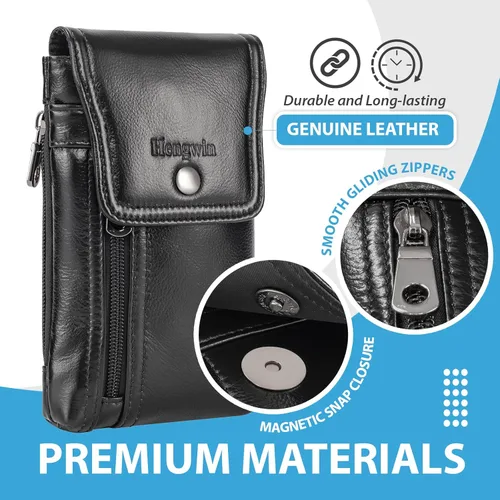 Vista 4 de Hengwin Funda de cuero genuino para teléfono celular para cinturón, funda para cinturón para iPhone 17 Pro 16e 15 Pro 14 Pro 13 Pro 12 Pro Samsung