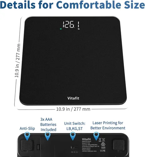 Vista 7 de Vitafit Báscula para peso corporal, alta precisión de 0.1 libras por nuestra fábrica profesional desde 2001, báscula digital de peso LED y piso, 3