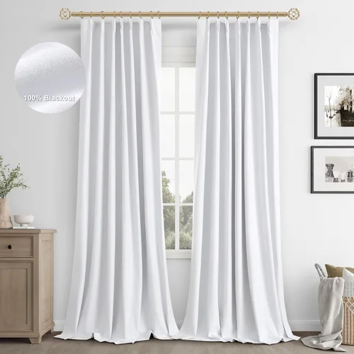 Vista 9 de Joywell Cortinas de lino 100% opacas de 84 pulgadas de largo, cortinas plisadas con pestañas traseras plisadas con ganchos con aislamiento térmico