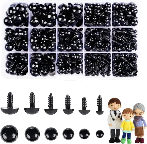 700 piezas de ojos de seguridad de plástico negro para ganchillo con arandelas para animales de peluche de 6-14 mm y amigurumi, decoraciones DIY de