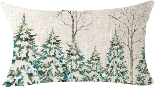 Vista 11 de QINU KEONU Funda de almohada de Navidad de 12 x 20 pulgadas, diseño de pino, funda de almohada lumbar de lino y algodón, para decoración del sofá