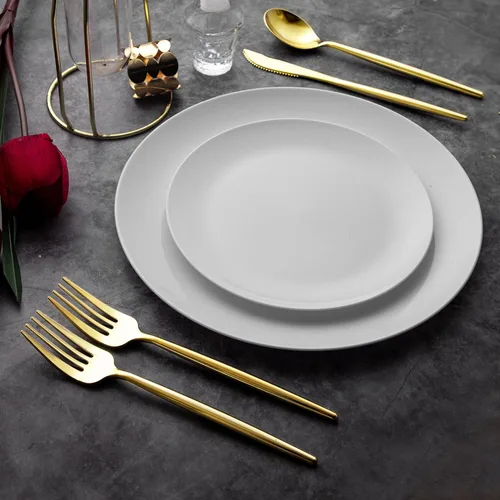 Vista 8 de LIYH - 102 cubiertos de plástico dorado desechables, utensilios de plástico dorado resistentes, cubiertos desechables que incluyen cuchillos