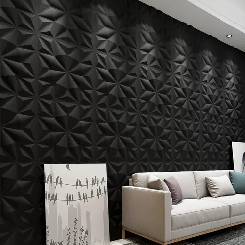 Vista 2 de Art3d Textures - Paneles de pared 3D para decoración de pared interior, paneles de pared decorativos de PVC de diamante negro, paquete de 12