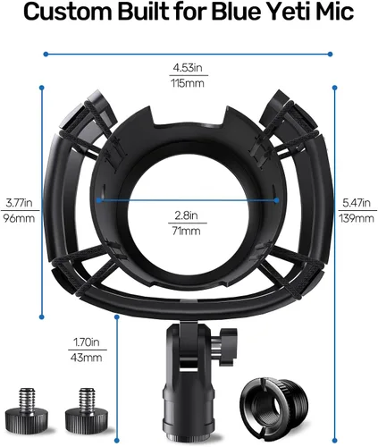 Vista 8 de Montaje de choque construido a medida con filtro pop para micrófonos azules Yeti, marco de metal/plástico, suspensión antivibración, montaje