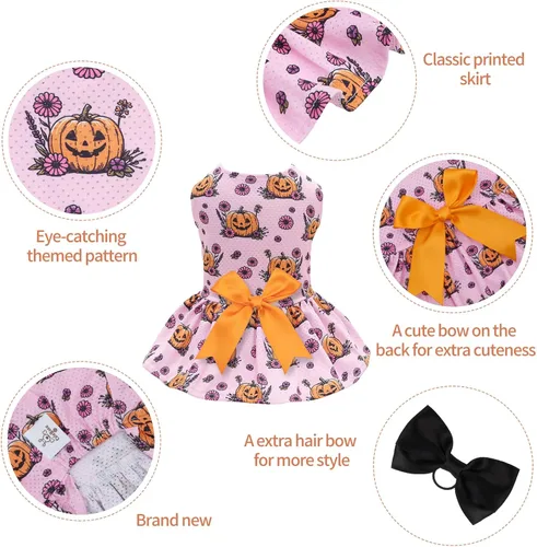 Vista 2 de CuteBone - Vestido de malla para perros, vestido de sol de Halloween para cachorros, atuendo para mascotas, moda de verano para perros pequeños