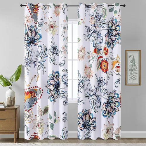 Vista 54 de Estelar Textiler Cortinas clásicas con estampado floral azul para sala de estar, cortinas de 84 pulgadas de largo, oscurecimiento de la habitación