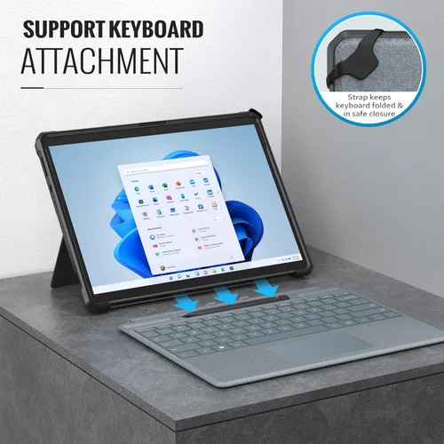 Vista 4 de MoKo Funda + calcomanía de piel sintética para Microsoft Surface Pro 8 de 13 pulgadas con pantalla táctil de 2021, cubierta protectora resistente