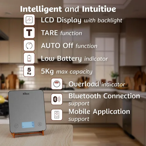 Vista 2 de Báscula inteligente de alimentos para preparación de comidas: báscula digital de cocina con aplicación, seguimiento de calorías y macro, calculadora