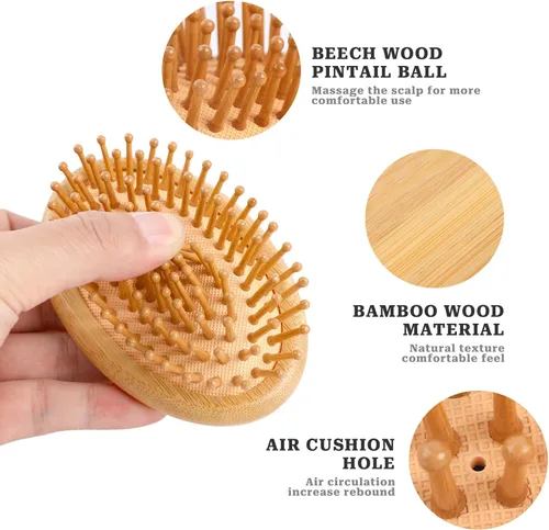 Vista 2 de Cepillo de bambú para el crecimiento del cabello, mini cepillo de bambú para el cuero cabelludo, masajeador de cuero cabelludo de madera, cepillo