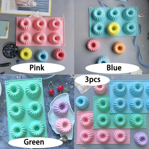 Vista 3 de 3 moldes de silicona para tartas, moldes antiadherentes de 6 cavidades, mini moldes de gelatina de silicona, mini moldes para pastel, molde