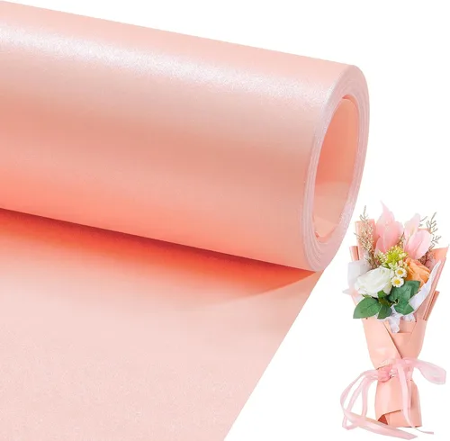 Rollo de papel de regalo mate - Color sólido perlado de 17.3 pulgadas X 39.4 pies, papel de regalo brillante rosa elegante con lustre para boda, día