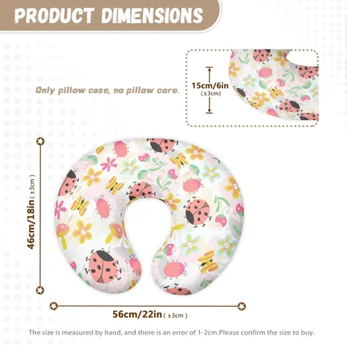 Vista 4 de Forchrinse Funda de almohada de lactancia floral de mariquita rosa para bebés y niñas, funda de almohada de lactancia materna suave lavable