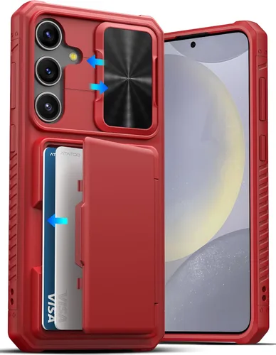 Vista 28 de ATATOO Funda tipo cartera para Samsung Galaxy S24, tarjetero integrado (almacena 4-5 tarjetas) y cubierta deslizante para cámara y soporte