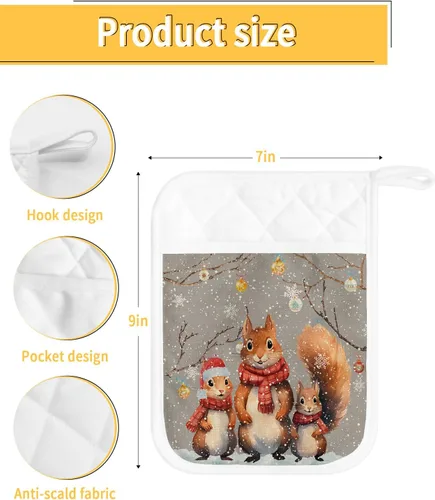 Vista 3 de Xmas 3Pcs Pot Holders for Kitchen,Non Slip & Heat Insulation Terry Cloth Potholder Set with Pocket,Thick Hot Pad Oven Mitts Trivet Coaster for