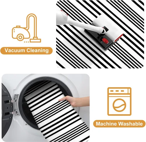 Vista 5 de Alfombra de exterior a rayas blancas y negras, 2 x 3 pies, de algodón, moderna, tejida a mano, reversible, para porche, puerta de bienvenida