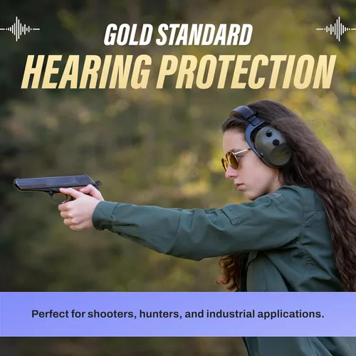 Vista 9 de Pro Ears Orejeras Gold II 26, NRR 26, protección auditiva de grado militar con compresión DLSC; sellos de gel y apagado automático