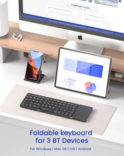 Vista 2 de Artciety Teclado Bluetooth plegable, teclado inalámbrico portátil plegable con panel táctil, teclado de bolsillo de viaje para iOS, Android