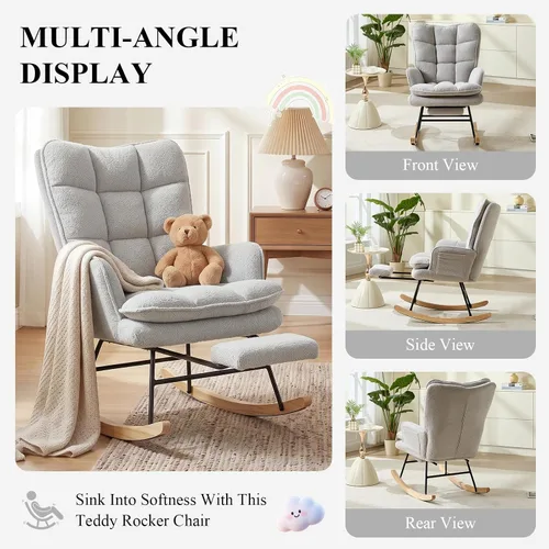 Vista 7 de Mecedora de doble capa para guardería, silla mecedora con reposapiés