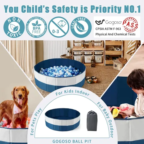 Vista 4 de GOGOSO Piscina de bolas grande, piscina inflable de bolas con bolsa de almacenamiento, valla de juguete para bebés y niños pequeños para playa