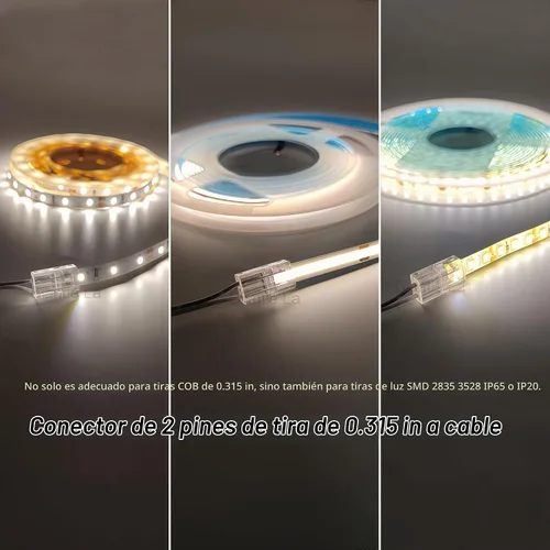Vista 5 de Conector de Tira a Cable COB de 2 Pines de 8mm, Clips sin Cable, Adaptador sin Soldadura, Terminal de Conexión de Extensión para Tiras de Luces LED