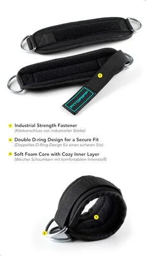 Vista 3 de Fitgriff® Correas de Tobillo V3 para Máquina de Cable (2 Piezas) - Equipo de Entrenamiento para Gimnasio - Accesorio de Polea para Piernas, Correas