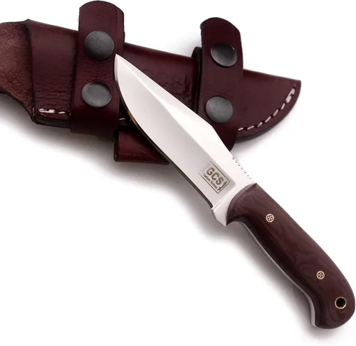 Vista 5 de GCS Cuchillo de caza táctico de acero con mango de micarta hecho a mano D2 con funda de cuero Hoja de espiga completa diseñada para caza y EDC GCS