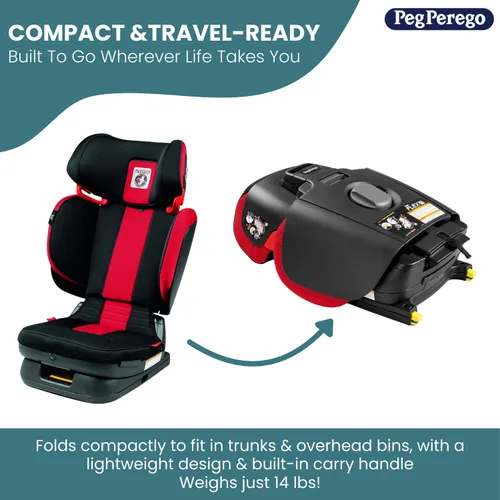 Vista 7 de Peg Perego Viaggio Flex 120 Booster, 4D Total Adjust for Safety & Comfort, No Armrests, Compact Fold for Travel, 40-120 lbs, Made in Italy, Licorice
