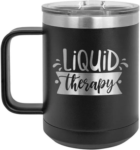 LIQUID THERAPY Black 15 oz Coffee Cup w/Slide Top Lid | Insulated Travel Coffee Mug | Birthday Or Christmas Gift Ideas From Women or Men | Compare