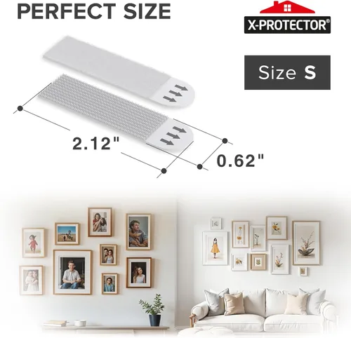 Vista 2 de X-Protector Tiras para colgar cuadros, 20 pares de ganchos de fotos sin daños, ganchos autoadhesivos sin clavos, tiras resistentes para colgar