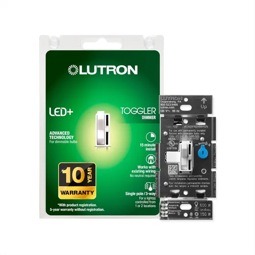 Vista 18 de Lutron Toggler Interruptor Regulador LED+ para Bombillas LED Regulables, Halógenas e Incandescentes, 150 Vatios, Unipolar o 3 Vías, TGCL-153PH-AL