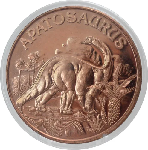 Apatosaurio Dinosaurio Prehistórico - 1 onza.999 cobre puro redondo coleccionable de 39mm moneda de desafío en cápsula - COA de Heavenly Metals