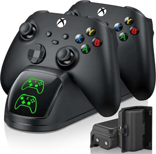 Vista 6 de Cargador de control para Xbox Series XXbox One Controller estación de carga con batería de doble controlador 4 cubiertas de batería 1 cable de carga