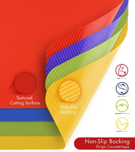 Vista 3 de Dexas Tabla de Cortar de Servicio Pesado Grippmat, Tablas de Cortar Flexibles para Cocina, Juego de 4, Tapete de Corte de Tabla de Plástico