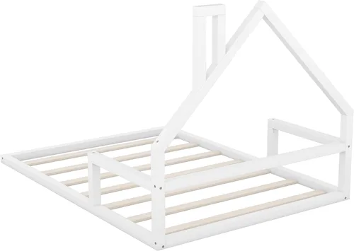 Vista 15 de Merax Cama de piso de madera de tamaño individual con cabecero en forma de casa