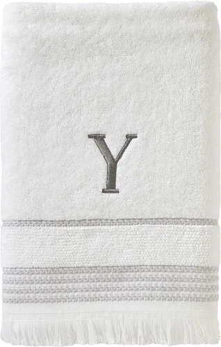 Vista 30 de SKL Home Toalla de baño casual con monograma, B, 28 x 54, blanco