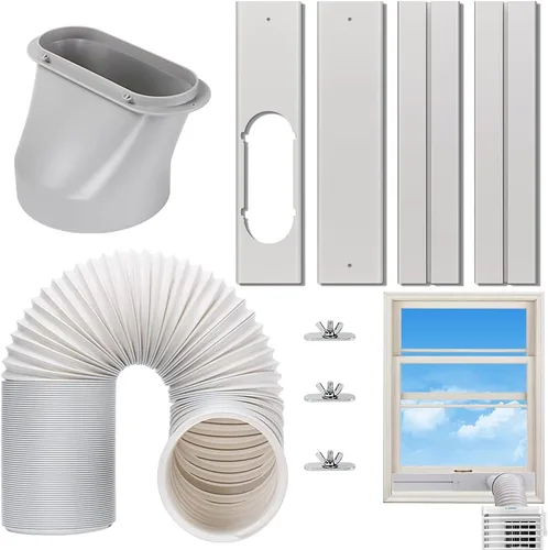 Vista 9 de Kit de ventilación de aire acondicionado portátil, sello de ventana ajustable con diámetro de 5.1 pulgadas, manguera de escape de 51 pulgadas