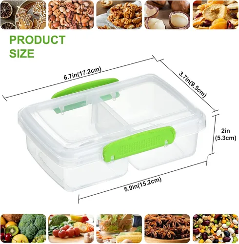 Vista 2 de Paquete de 4 recipientes de plástico para aperitivos con tapas, contenedor de alimentos de 2 compartimentos para caja de aperitivos para niños