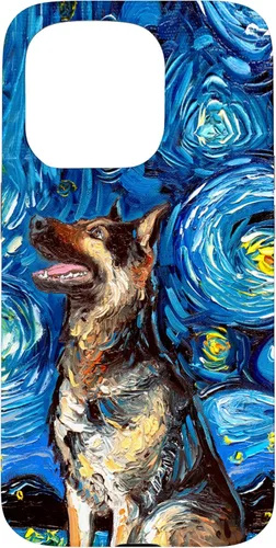 Vista 14 de German Shepherd Starry Night Dog Art by Aja Trier Case for iPhone 17