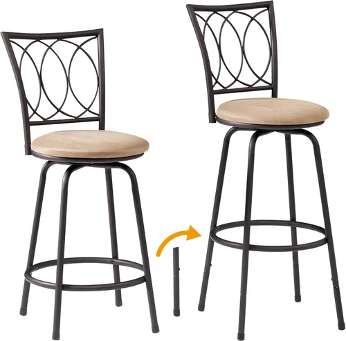 Vista 16 de VECELO Taburetes de bar, taburete de bar ajustable de 24/29 pulgadas, taburete giratorio con asiento tapizado, sillas de pub bistró de acero